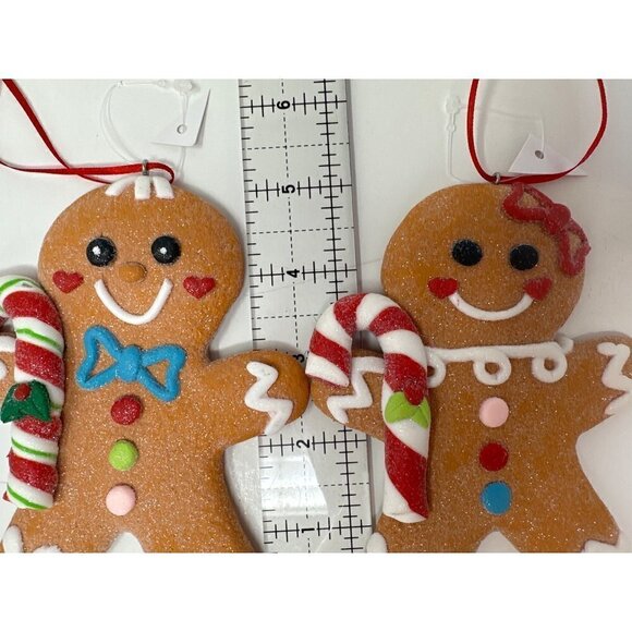 Gingerbread Peppermint Cookies 5 Inch Candy Cane Boy Girl Ornament Candyland Lot - Picture 8 of 8